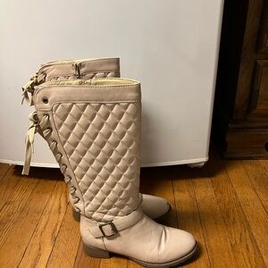 Quilted Knee-High Women's Riding Boots - Taupe